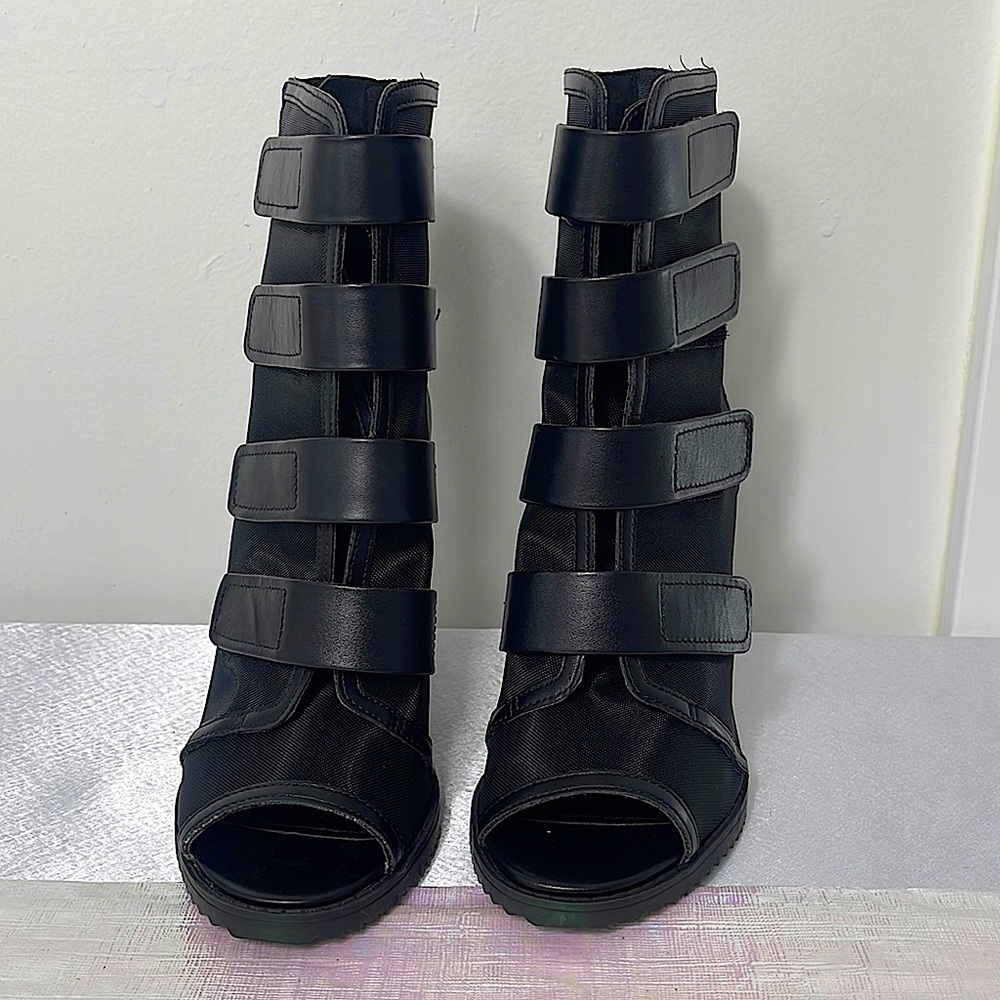 DKNY Blake Strappy Mesh Peep Toe Stiletto Booties